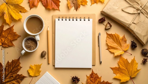autumn leaves and notebook