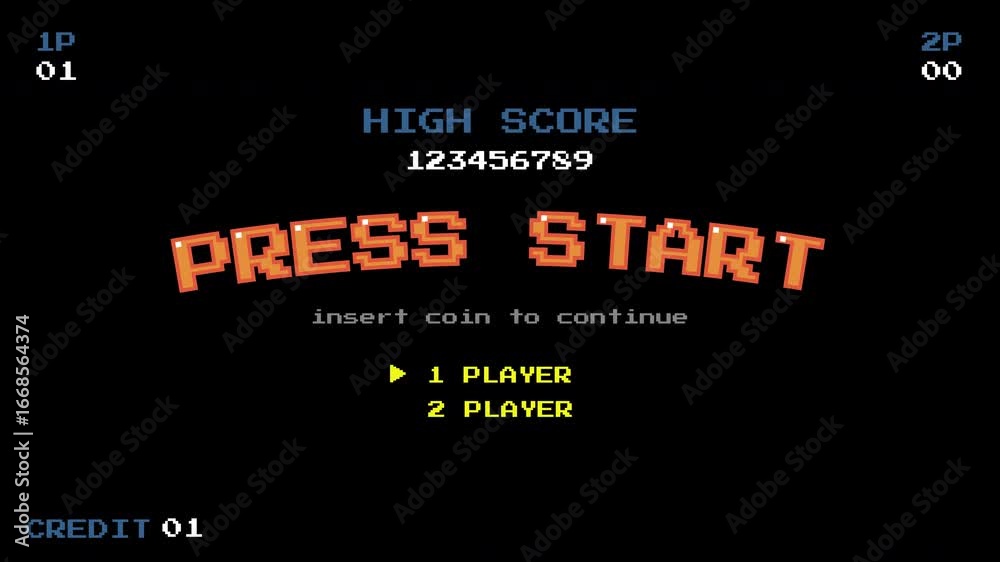 PRESS START INSERT A COIN TO CONTINUE. Retro Arcade Pixel Art Game Menu ...