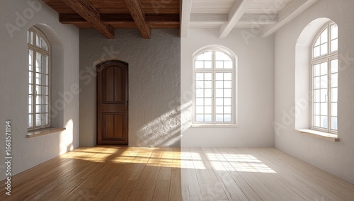 Room transformation, half-dark half-light