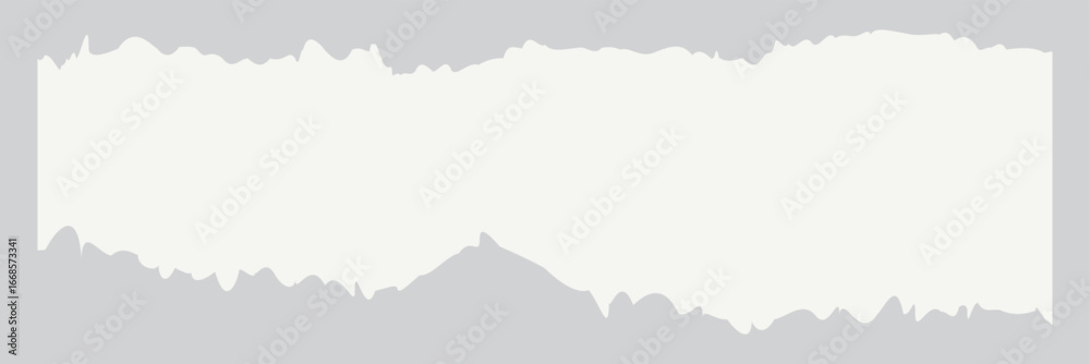 Obraz premium White torn paper edge isolated on gray. Ripped paper strip with rough jagged edge perfect for design, texture, creative layout elements. message label, banner, collage and text box. 