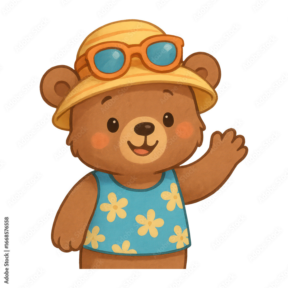 Obraz premium PNG Cute bear wearing summer attire.