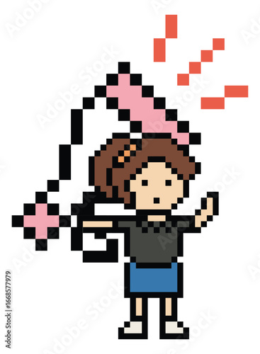 Pixel cartoon character woman cute with megaphone announcement speaker information announce decoration 8 bit female girl lady megaphone cartoon pixel game png vector.