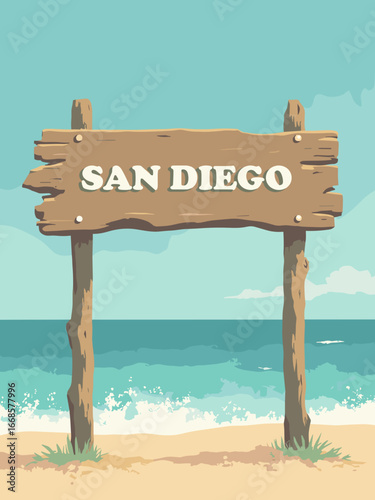 San Diego, CA – Coastal waveboard sign: driftwood frame, surfboard fin accents, soft ocean teal LED wash, salt-white lettering