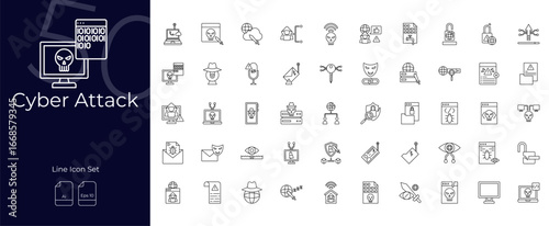 Cyber Attack Line Editable Icons set. Vector illustration in modern thin line style of Cyber Attack icons: cyber, attack, hacker, etc