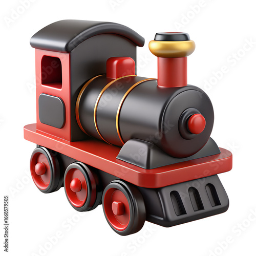 Colorful 3D Rendered Toy Train with Red and Black.