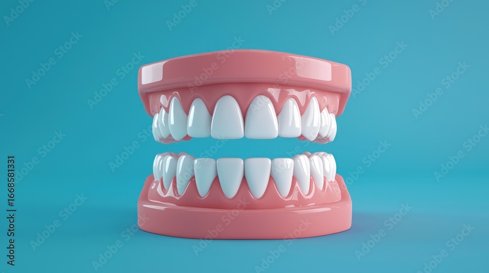 Obraz premium A set of teeth on a blue background. The dental concept of oral hygiene and dental health.
