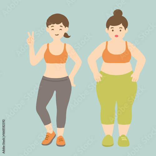 Two women showing different body types in fitness clothing  