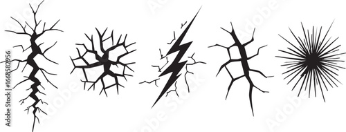 Crack vector set: free downloadable crack, lightning bolt, and explosion graphics eps silhouette