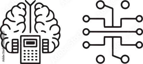 AI Artificial Intelligence robotics line art vector icons set