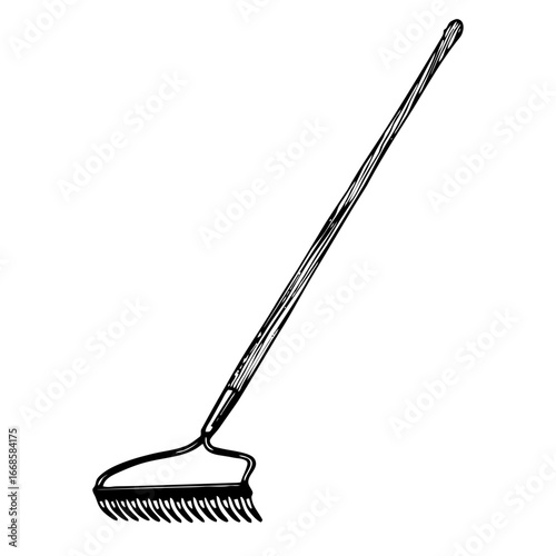 Vector graphic illustration of a garden rake, an agricultural and gardening tool, isolated on a white background
