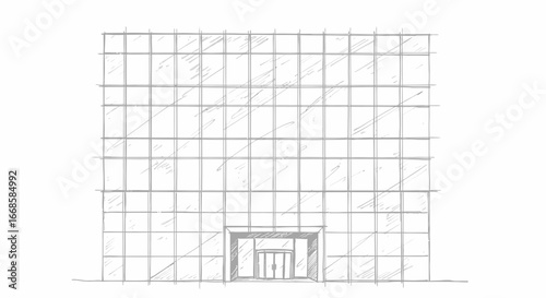 Architectural rendering, office building facade with a glass curtain wall