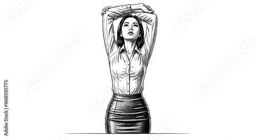 Elegant Businesswoman in Relaxing Pose with Sketch Artistic Flair Portrait