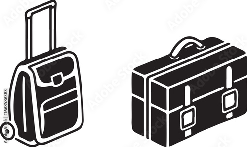 Caring luggage transportation bag flat silhouette vector icon illustration
