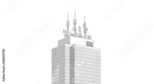 Monochrome Office Tower with Telecommunications Antennas on the Roof