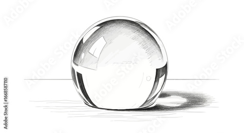 Monochrome Sketch of a Spherical Glass Object with Subtle Reflections