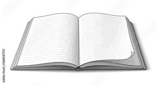 Open lined notebook illustration showcasing journaling and creativity tool
