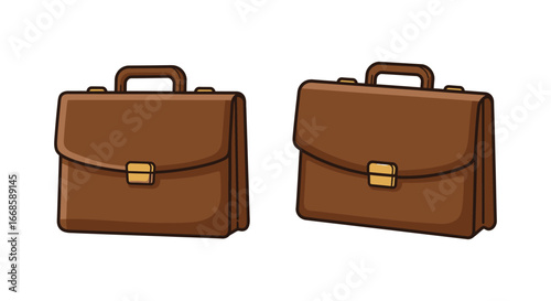 Two brown leather briefcases with gold clasps and handles