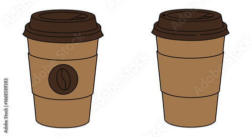 Brown disposable coffee cups with lids on white background