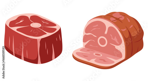 Raw beef cuts displayed on a clean white background