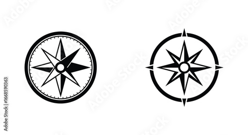 Black and white compass rose navigation symbols side by side