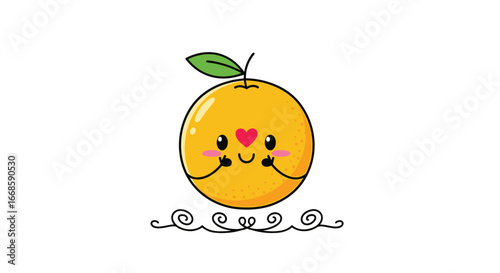 A cute orange character with red heart cheeks and a leaf on top illustration