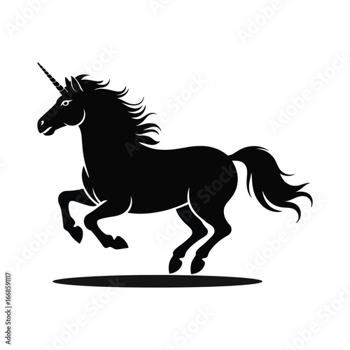 Galloping Unicorn Vector Silhouette Illustration with Dynamic Pose and Flowing Tail