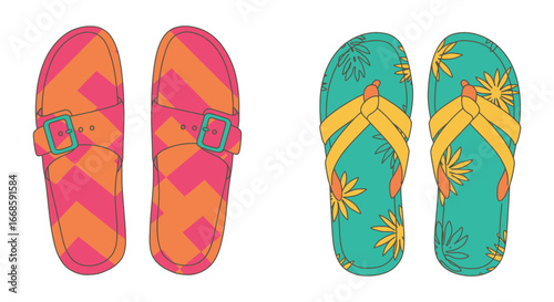 Colorful flip flops with different patterns and designs