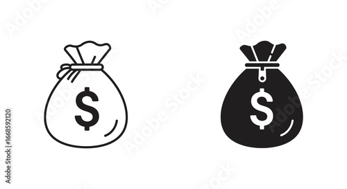 Money bag icons in black and white with dollar sign