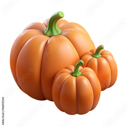 Three Stacked Pumpkins with Green Stems.