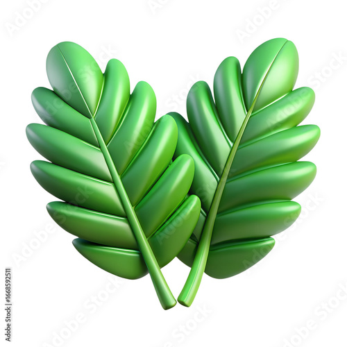 Two Stylized Green Leaves with Glossy Finish.
