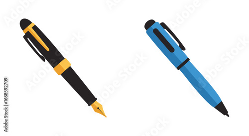 Two pens one black and yellow and one blue and black lying side by side