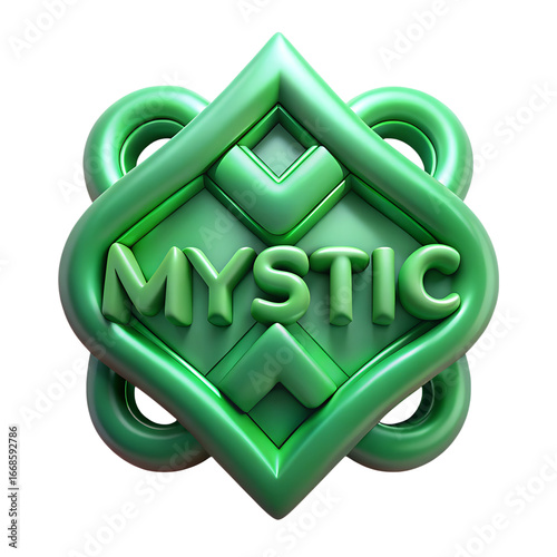 Vibrant Green 3D Mystic Logo with Intricate Geometric Knot Design.