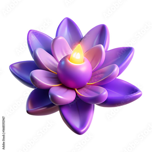 Vibrant Purple Lotus Flower with Illuminated Center 3D Render.