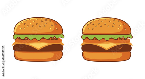 Two cheeseburgers with lettuce and tomato on a white background