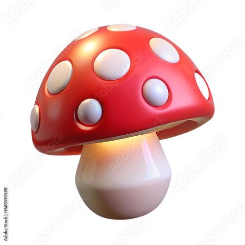 Whimsical Red Mushroom with White Spots and Glowing Stem.