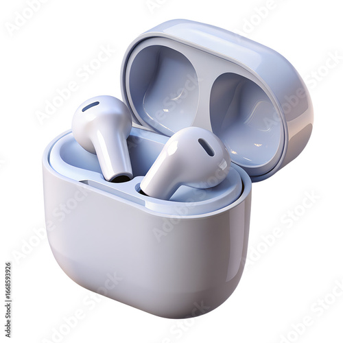 Wireless Earbuds in Charging Case White Color Modern Design.