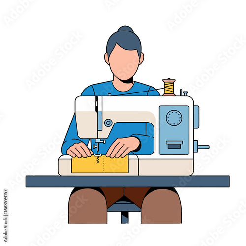 Woman using a sewing machine to sew fabric.