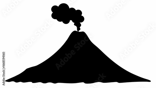 Silhouette of a volcano with smoke billowing out of the top against a plain white background image view