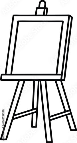 Artist easel with blank canvas silhouette isolated on white background