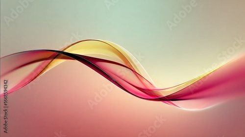 Flowing abstract wave ribbons in shades of pink, red, and golden yellow blending softly across gradient background creating elegant artistic motion