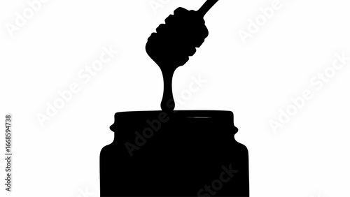 Silhouette of a honey dipper dripping honey into a jar, creating a sweet and sticky visual treat for viewers