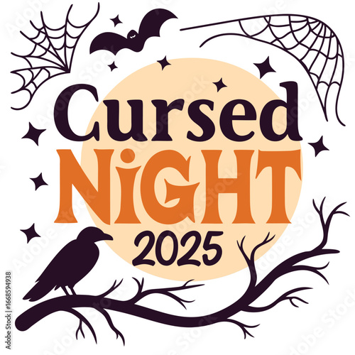 Vector art of cursed night with crow and bat isolated on white