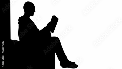 Silhouette of a person sitting and reading a book against a contrasting background in a quiet moment scene