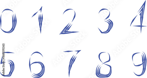 1 to 9 hand drawn set, editable stroke line brush vector illustration