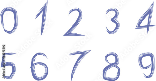 1 to 9 hand drawn set, editable stroke line brush vector illustration