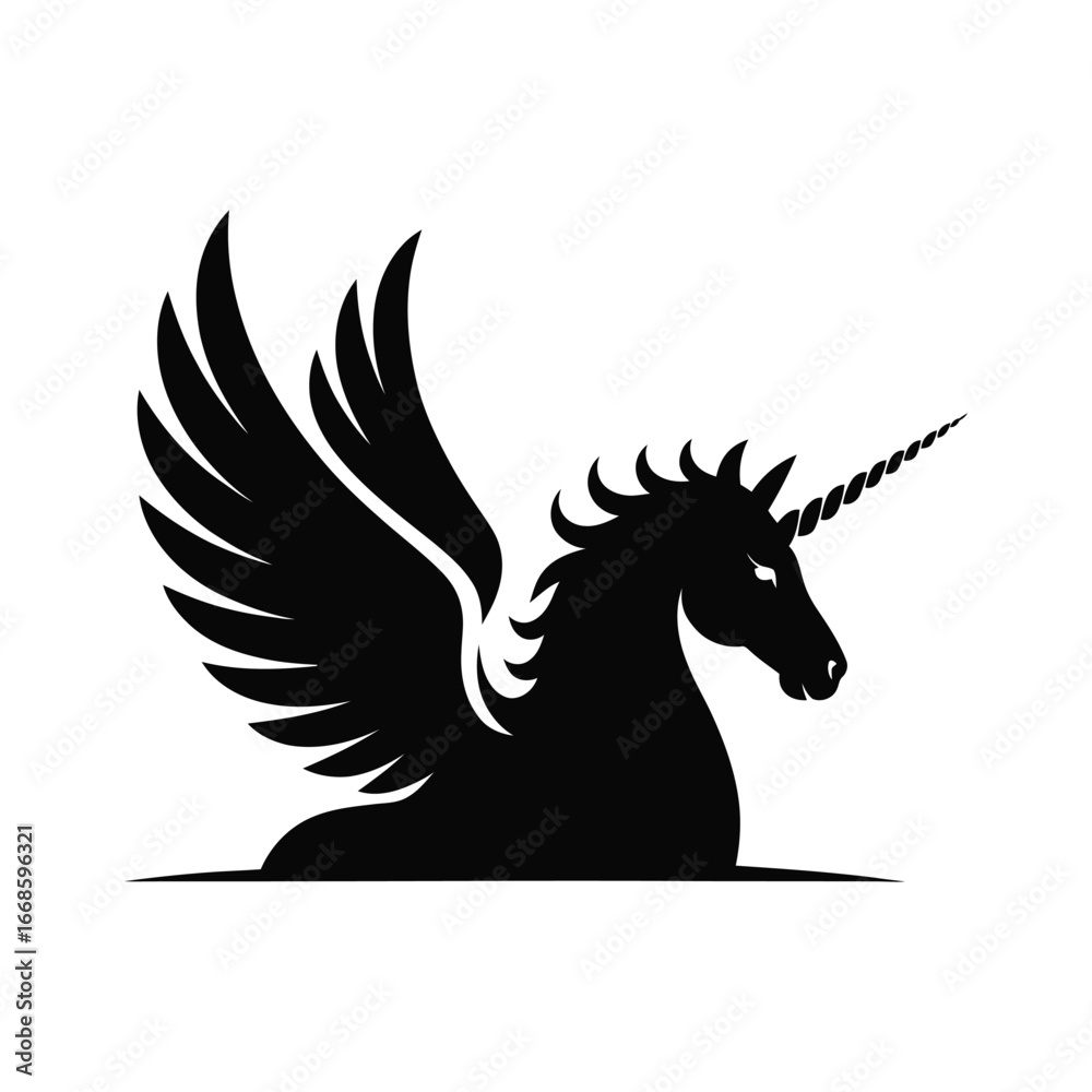 Obraz premium Serene Winged Unicorn Silhouette Vector Illustration with Calm and Peaceful Design