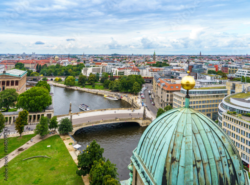 Photography Aerial View of Central Berlin with the Spree River, Historic Landmarks, and Modern Architecture