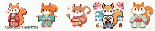 cute squirrel vector in kimono costume