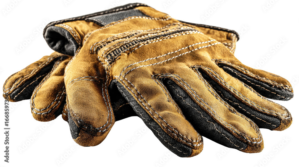 Obraz premium Pair of coated nylon gloves with detailed stitching background isolated on a Transparent background, PNG file.