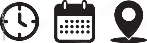 Appointment scheduling vector icons: time, calendar, and location eps silhouette